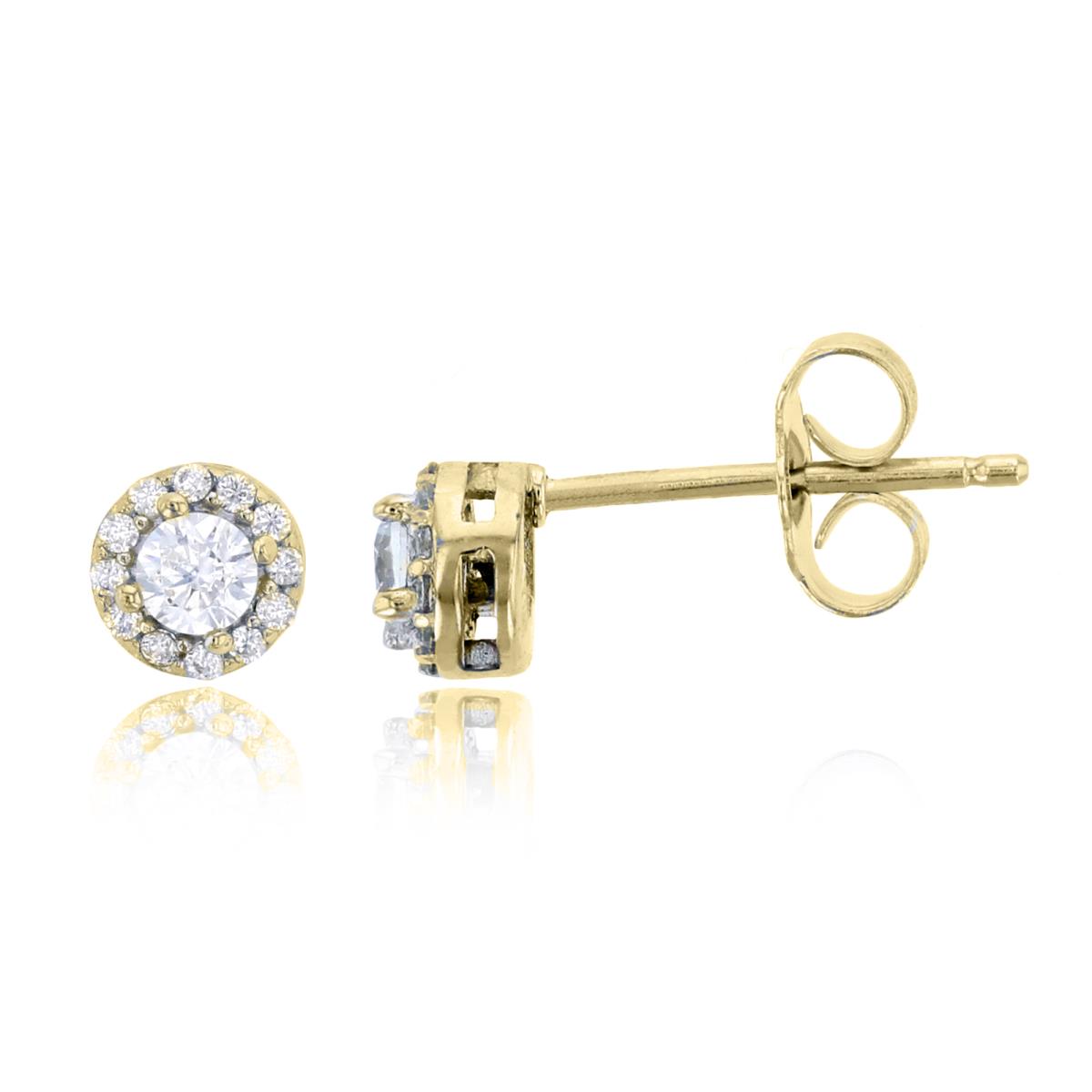 Sterling Silver Yellow 3mm Rd Cut CZ Halo Stud Earring
