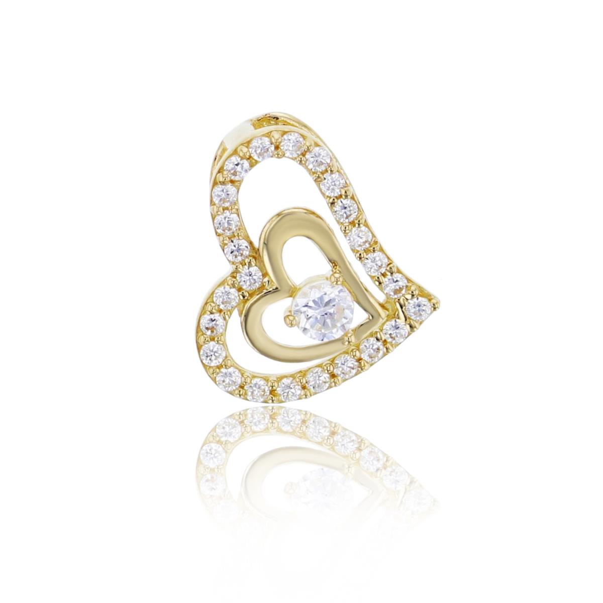14K Yellow Gold Micropave & Polished Double Hearts Pendant