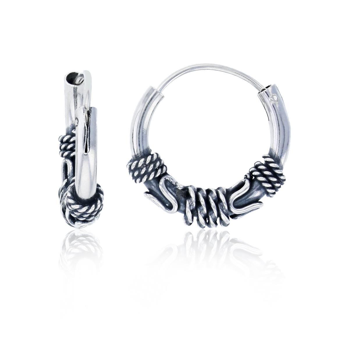 Sterling Silver Oxidized 16x4mm Antique Design Hoop Earring