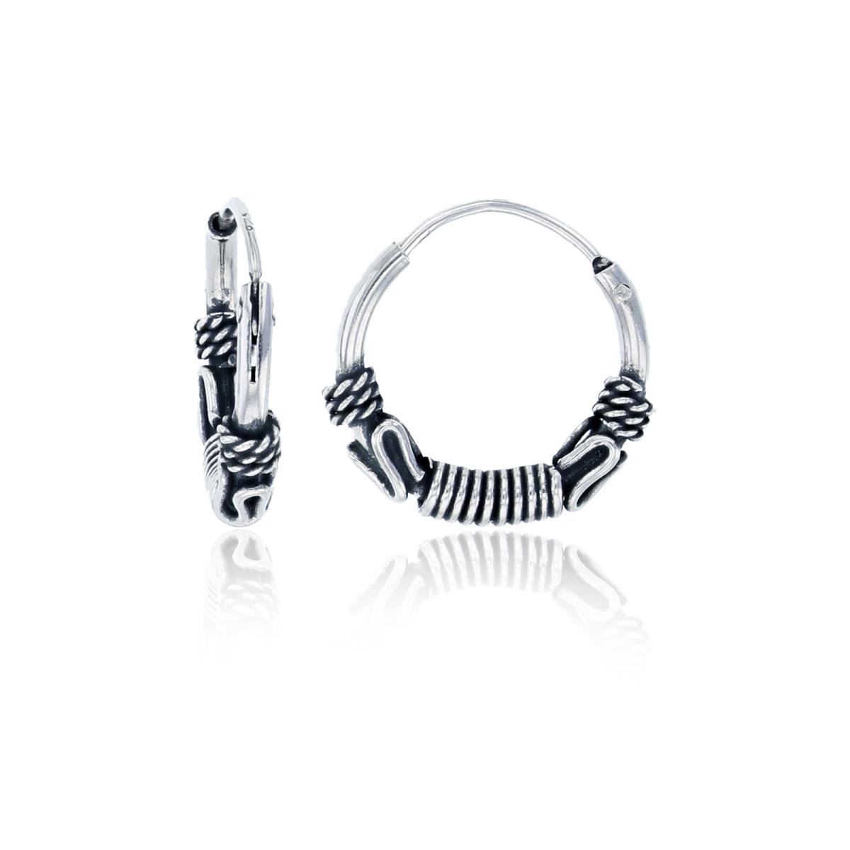 Sterling Silver Oxidized 12x2mm Snake Design Spring Hoop Earring