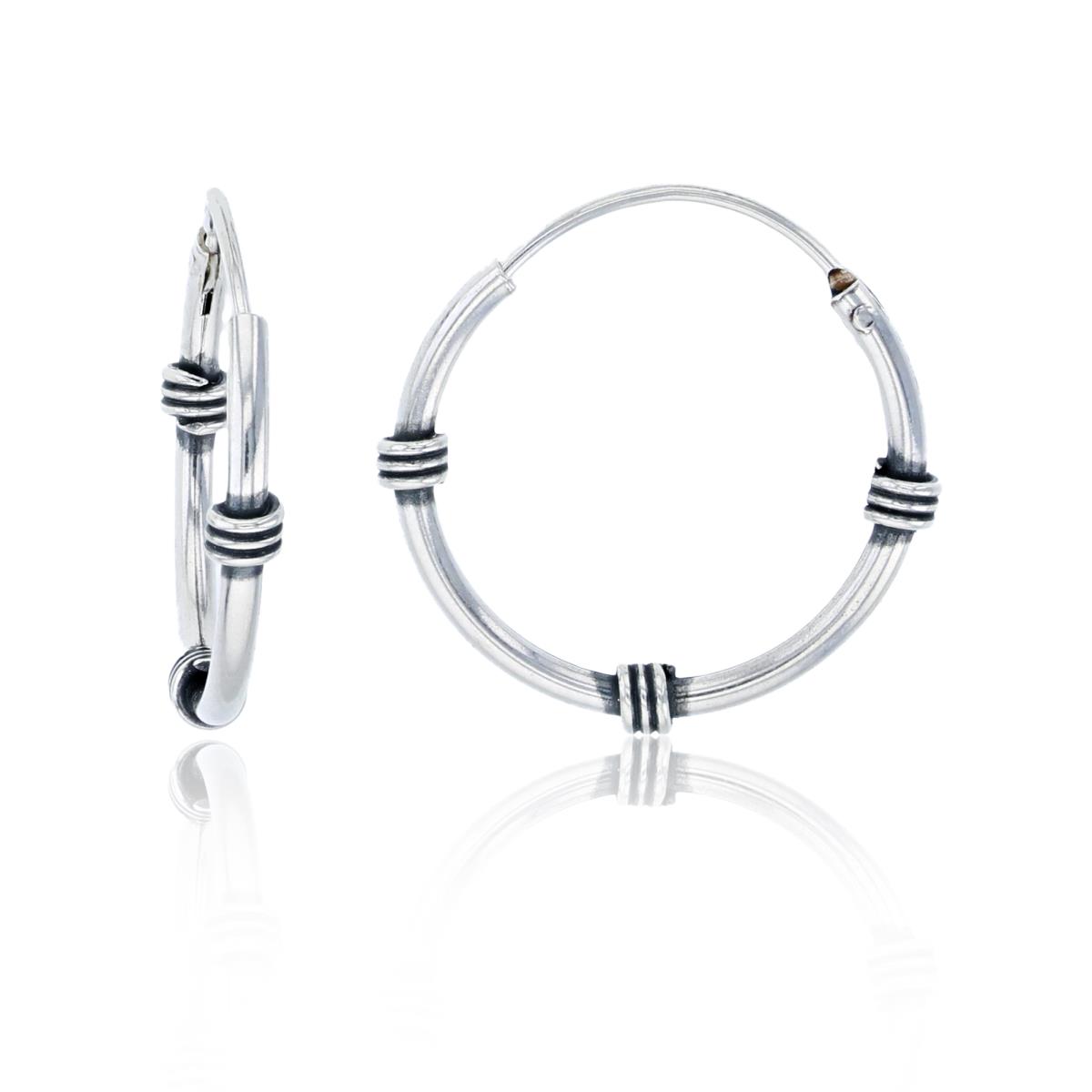 Sterling Silver Oxidized 16x2mm Triple Spring Station Hoop Earring