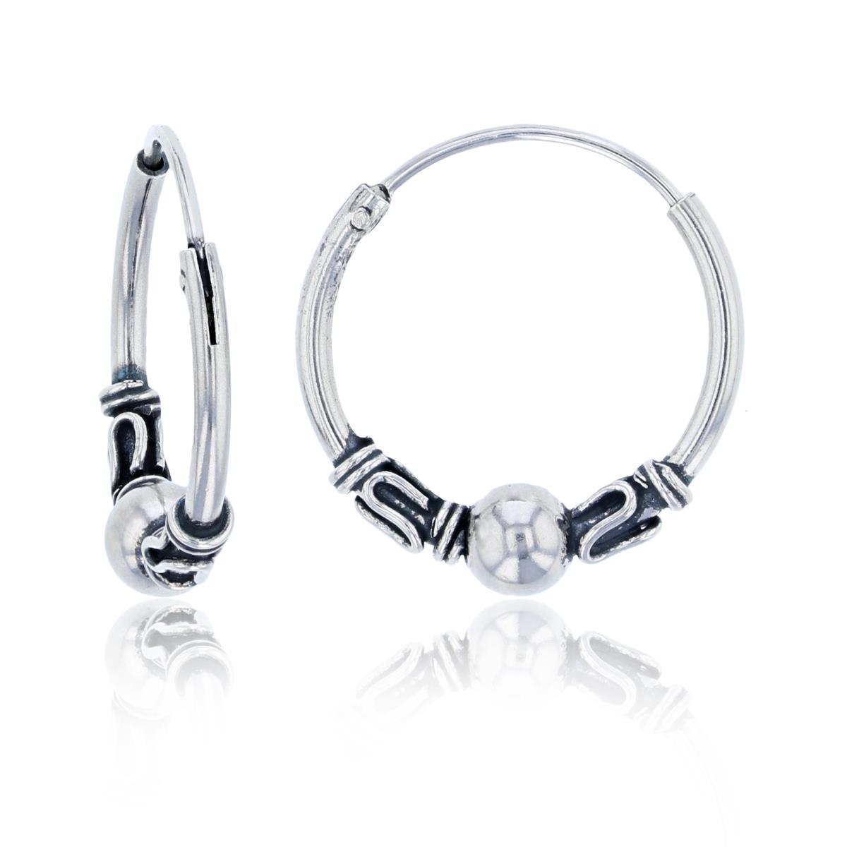 Sterling Silver Oxidized 19x5mm Polished Bead Antique Hoop Earring