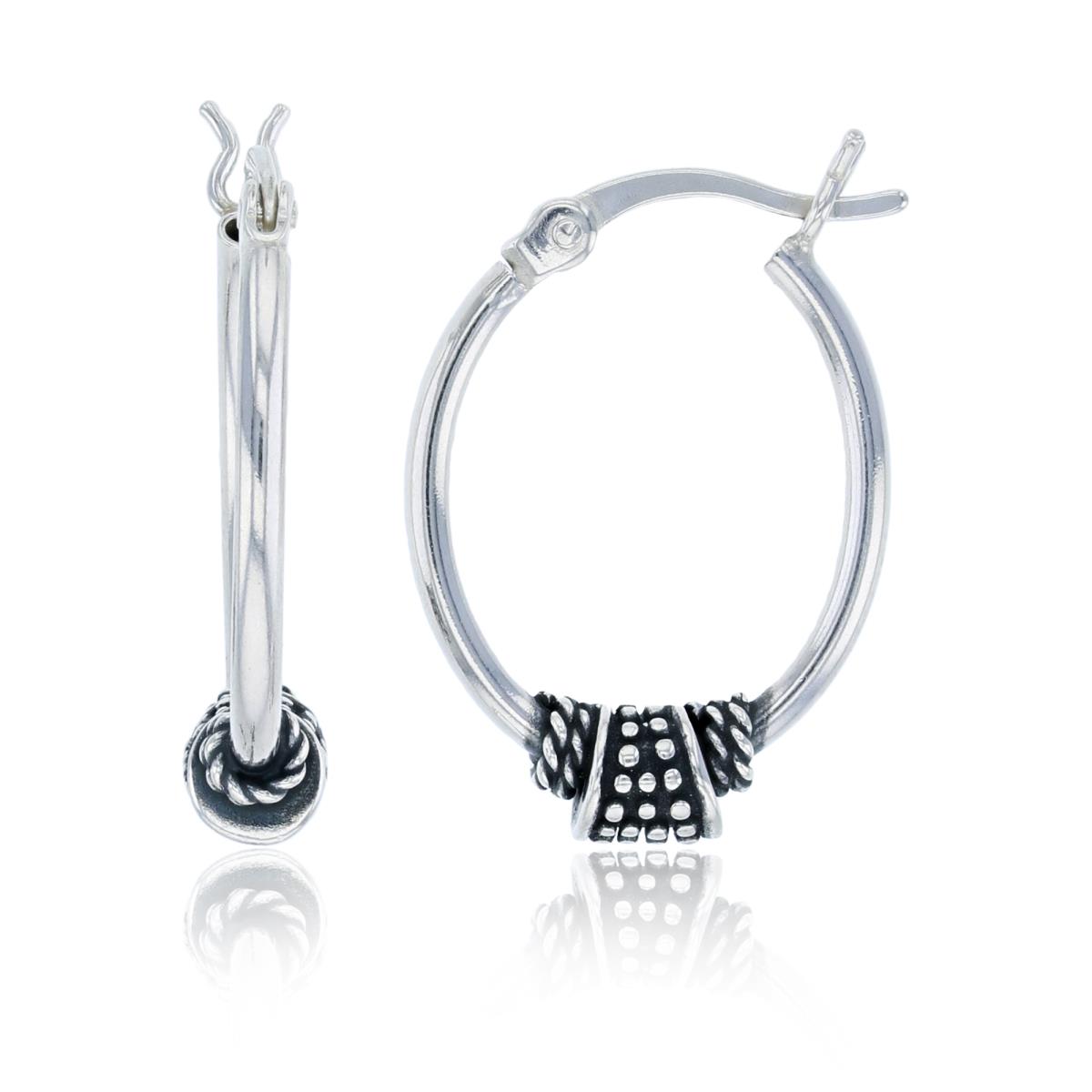 Sterling Silver Oxidized 21x4mm Milgrain Antique Oval Hoop Earring