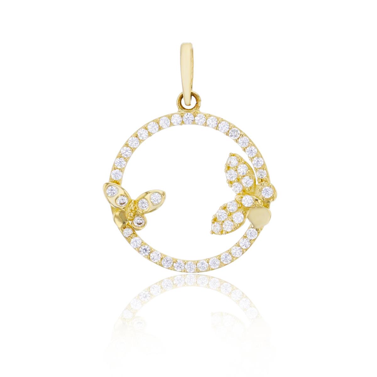 14K Yellow Gold Micropave CZ Butterfly Open Circle Pendant