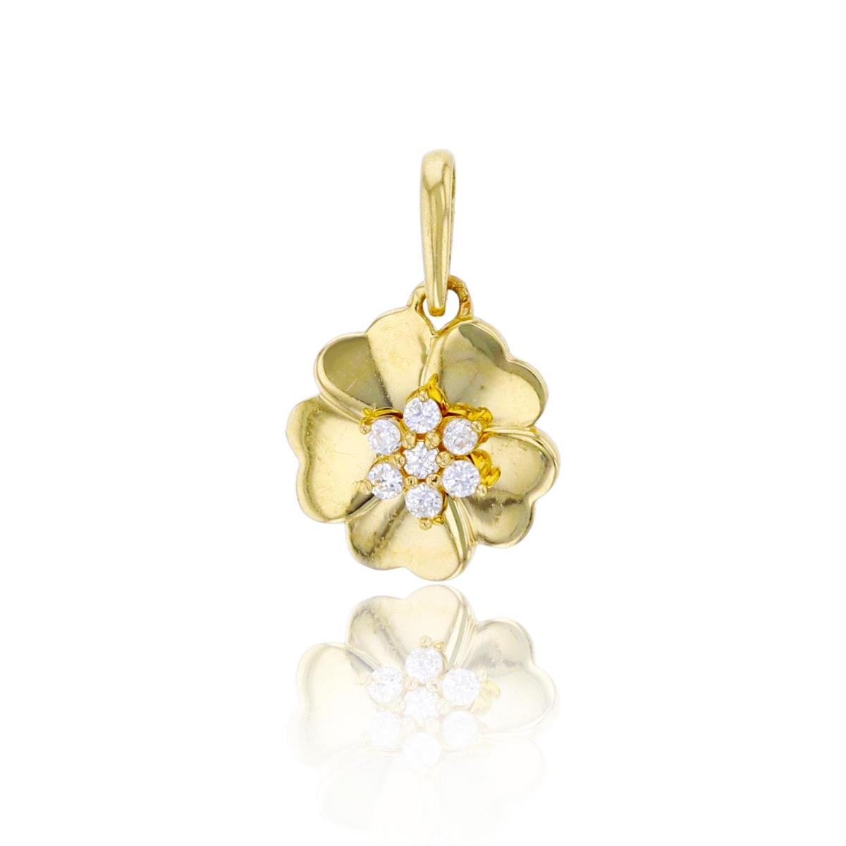 14K Yellow Gold Polished Flower with Rd Cut CZ Pendant