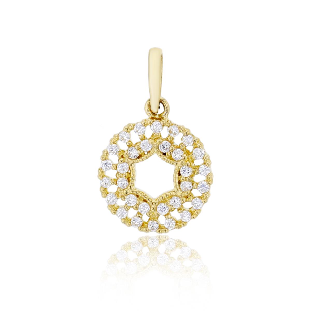 10K Yellow Gold Micropave CZ Circle Milgrain Pendant