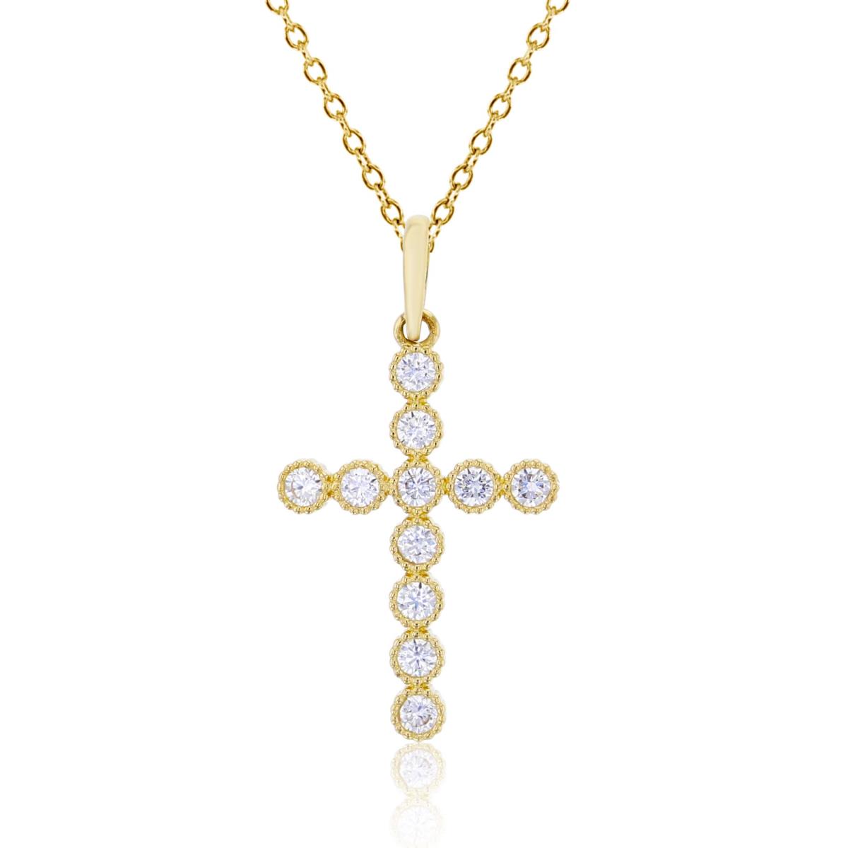 10K Yellow Gold Round Cut CZ Milgrain Cross 18" Necklace