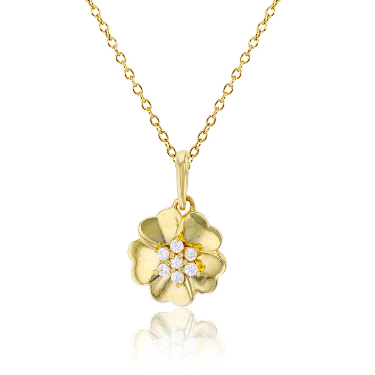 10K Yellow Gold Polished Flower with Rd Cut CZ 18" Necklace