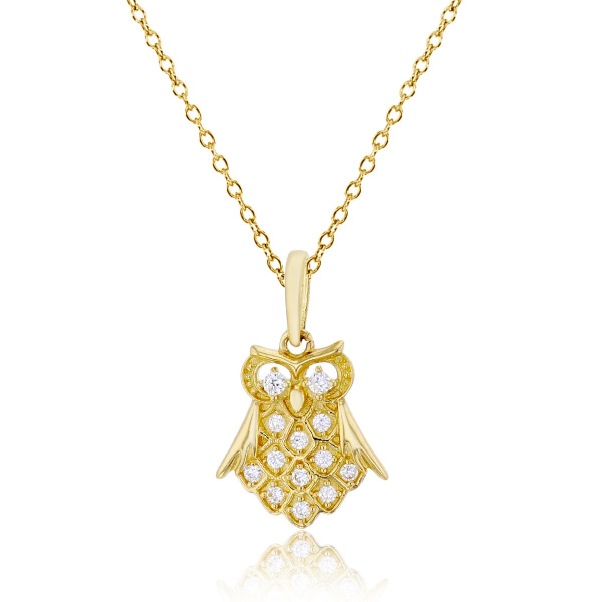 10K Yellow Gold Micropave CZ Owl 18" Necklace