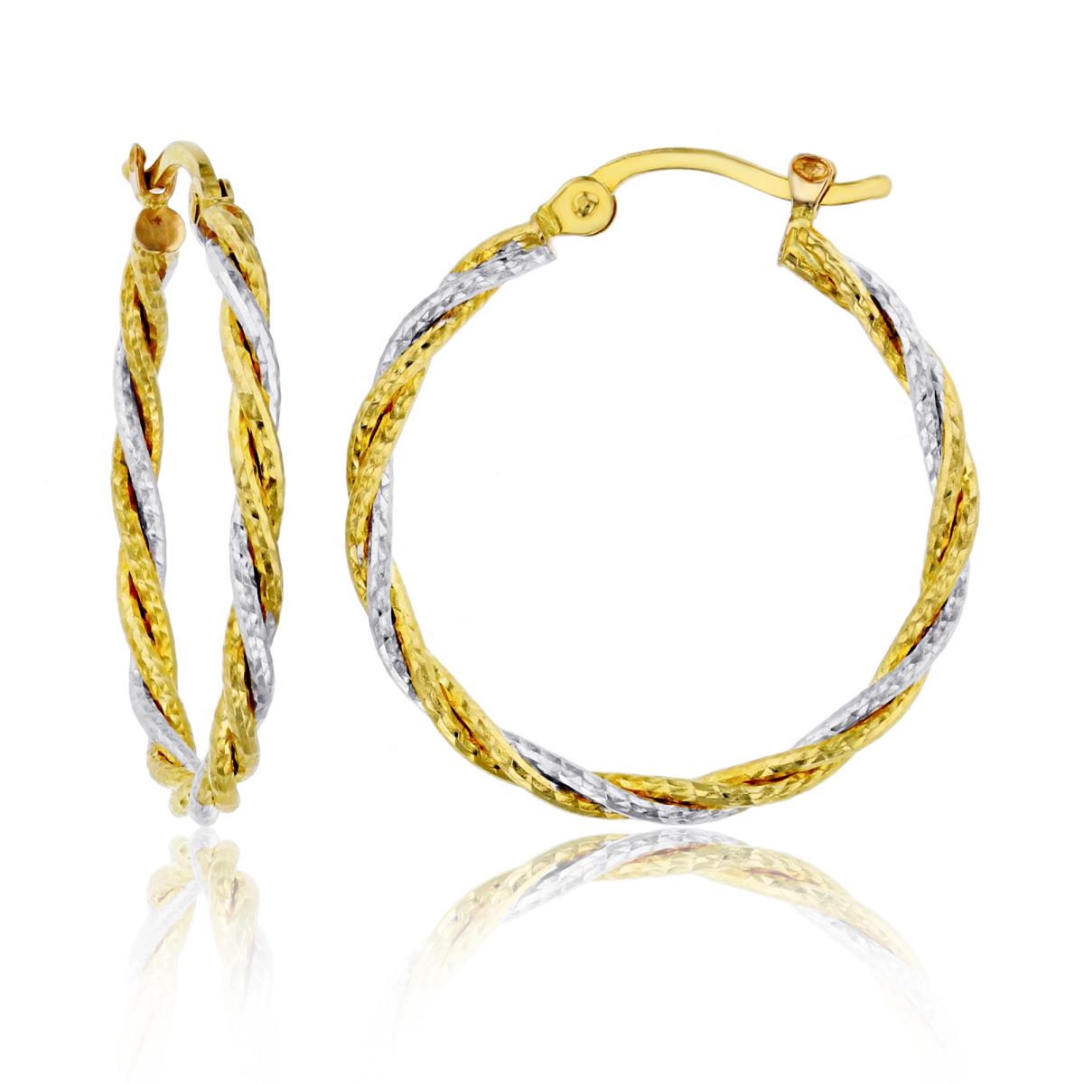14K Two-Tone Gold Diamond Cut Two-Row Twisted 2x25mm Round Hoop Earring