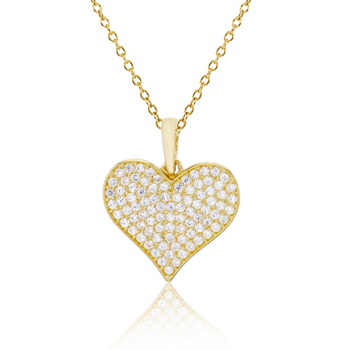 10K Yellow Gold Micropave CZ Heart 18" Necklace