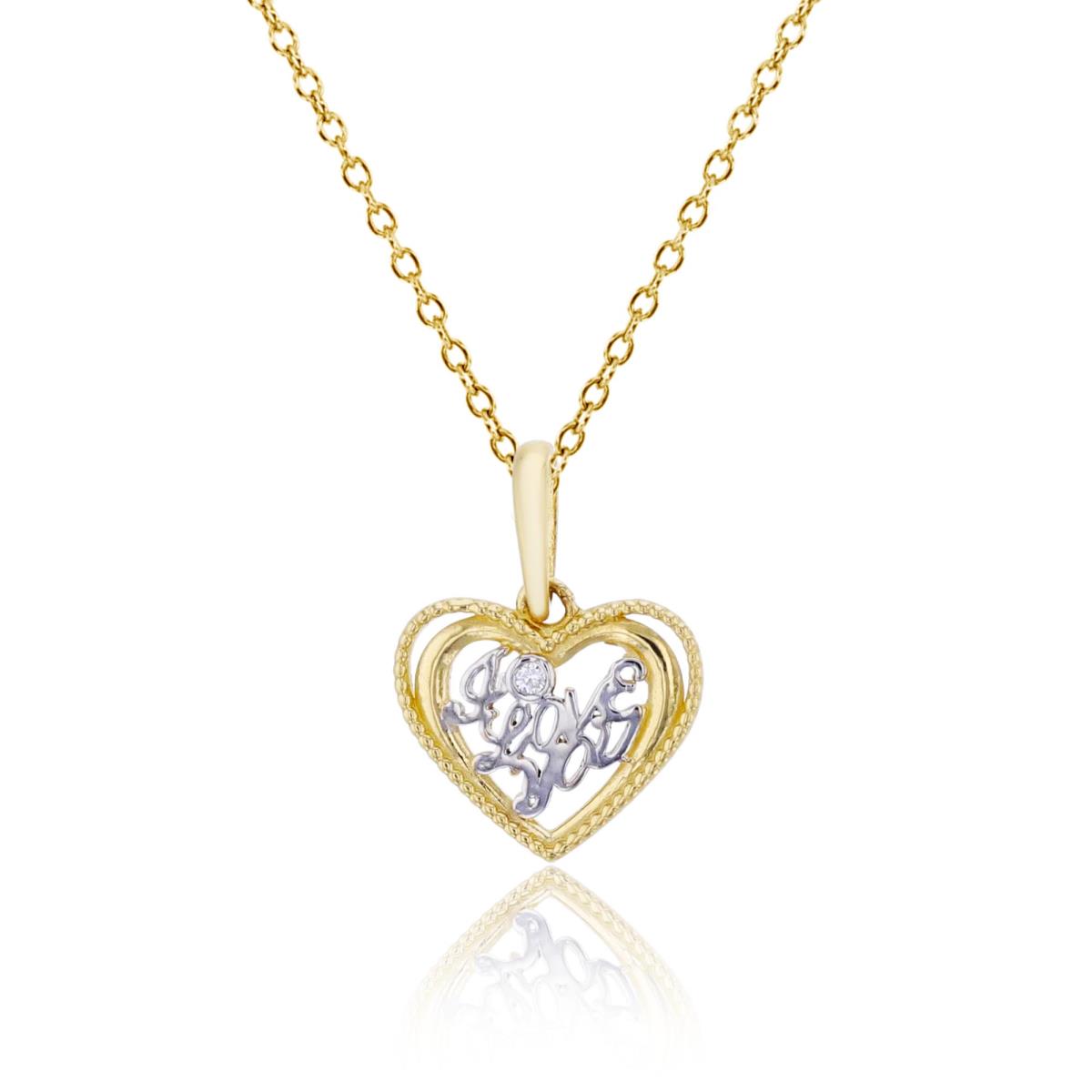 10K Two-Tone Gold "I Love You" Milgrain Heart 18" Necklace