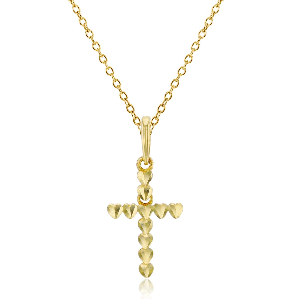 14K Yellow Gold Heart Diamond Cut Cross 18" Necklace