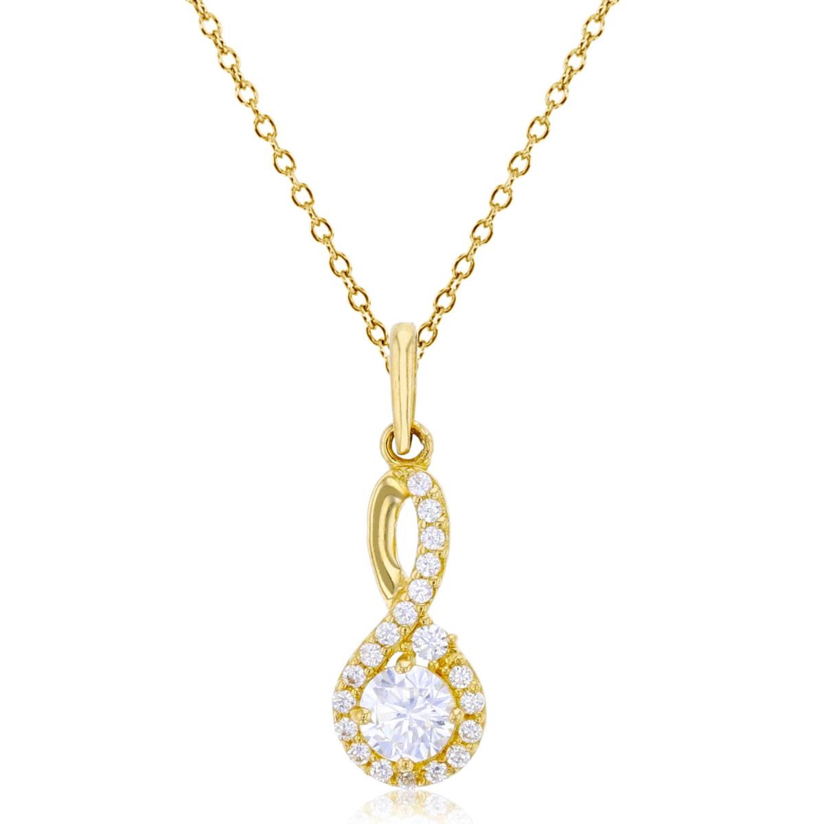 14K Yellow Gold 4mm Rd Cut & Micropave CZ Infinity Drop 18" Necklace