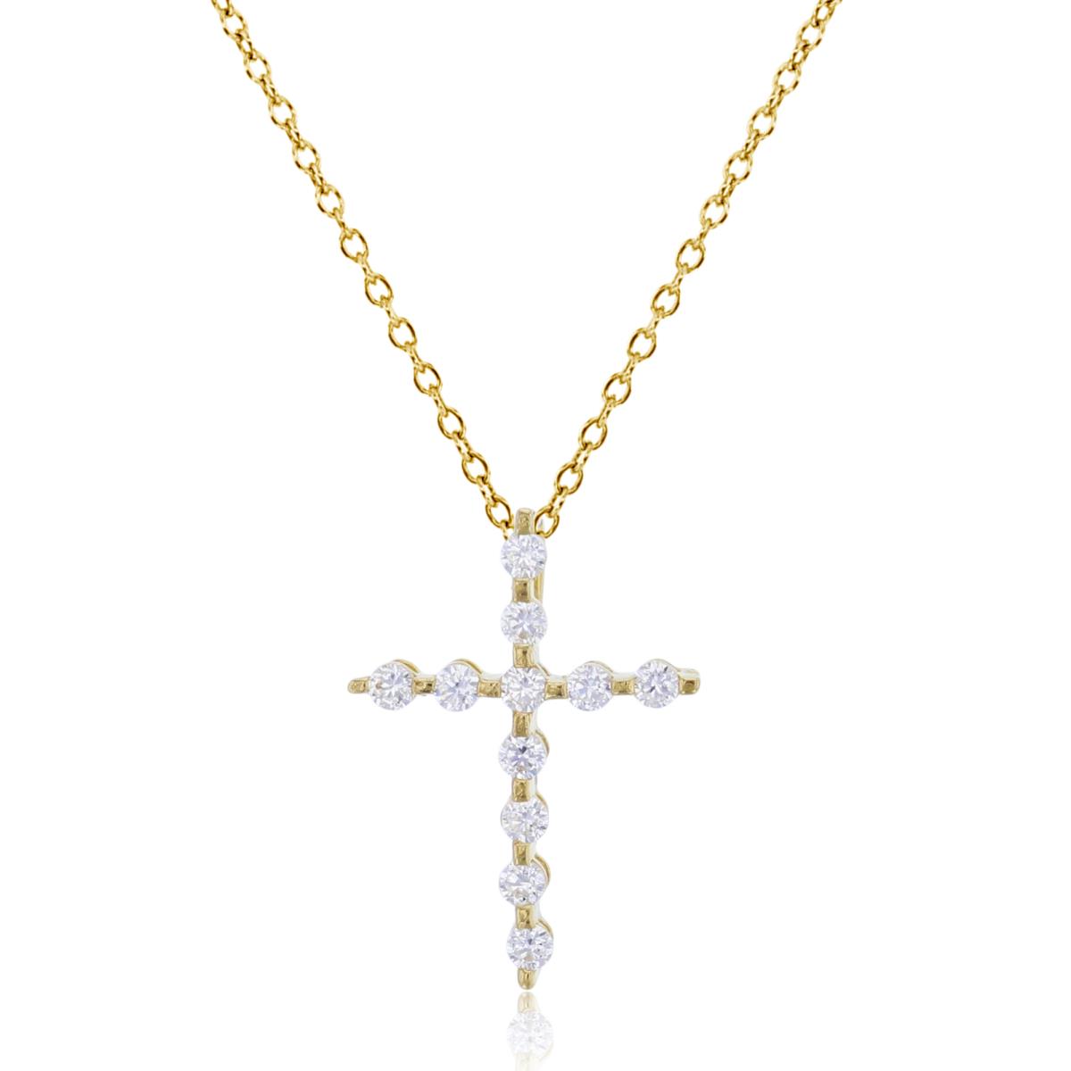 14K Yellow Gold Micropave CZ Cross 18" Necklace