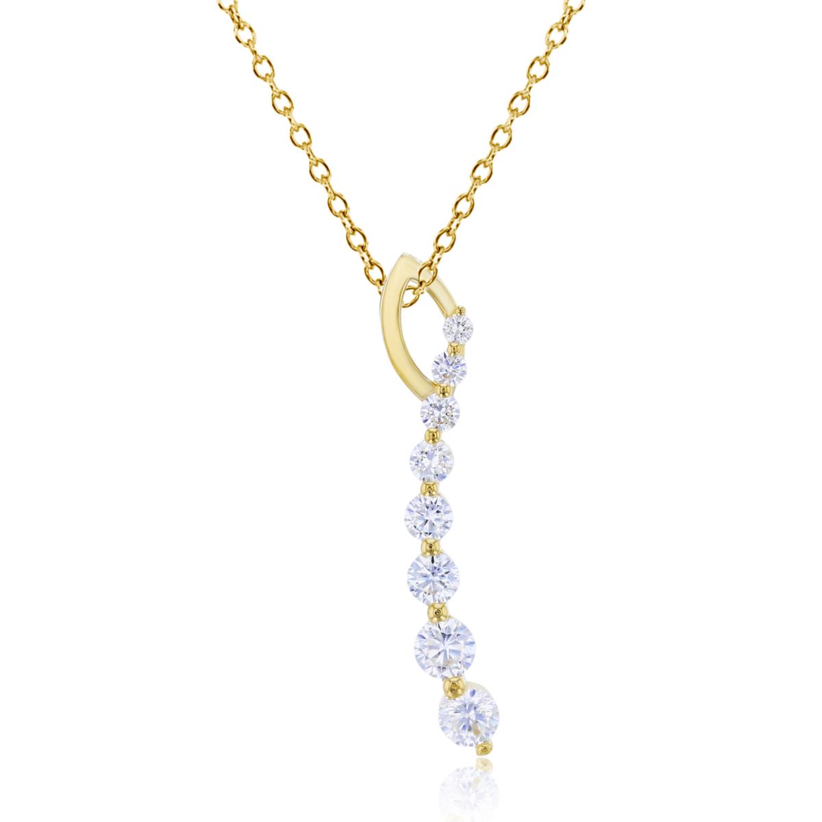 14K Yellow Gold Graudated Pave CZ Curved 18" Necklace