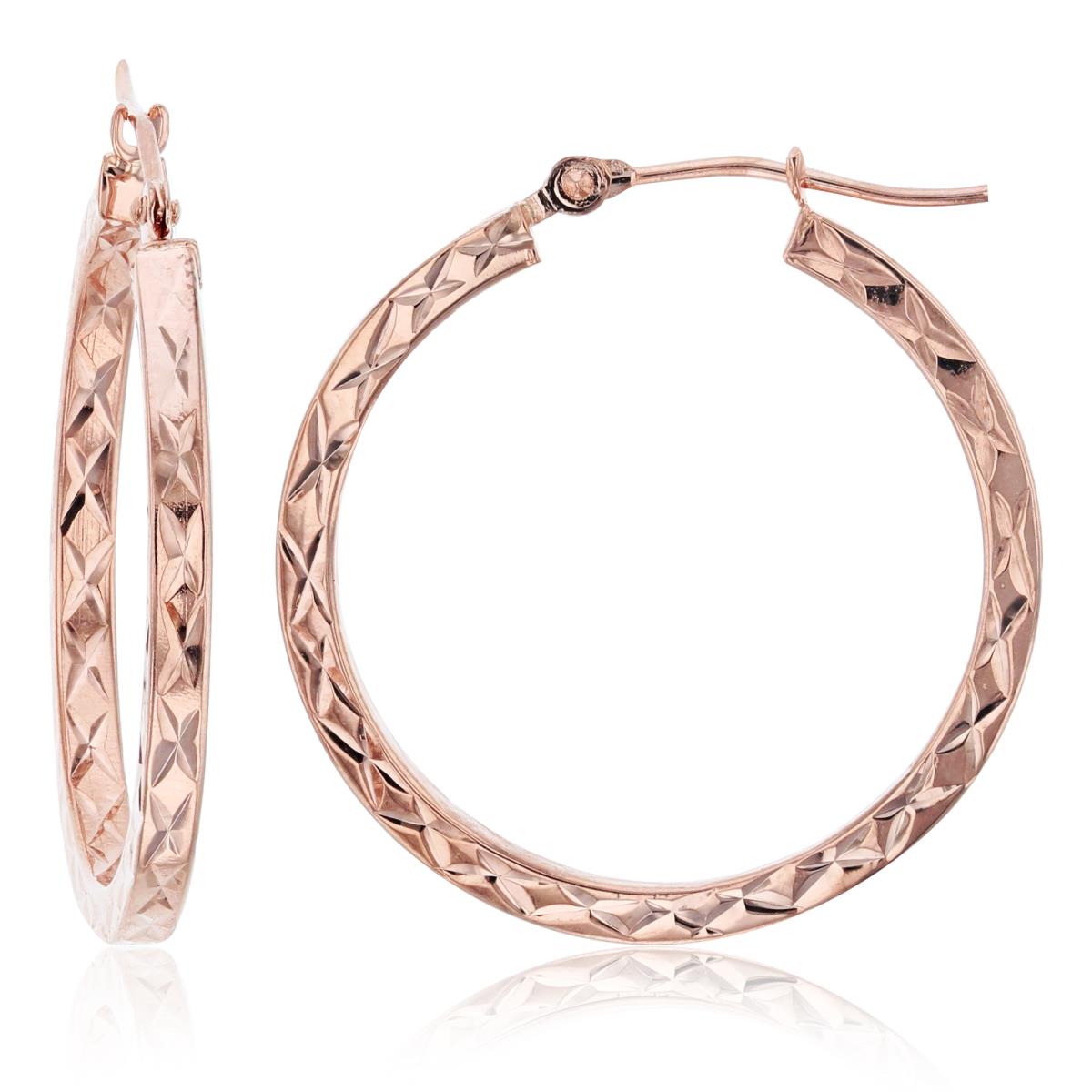 14K Rose Gold 25x2mm "X" Diamond Cut Hoop Earring