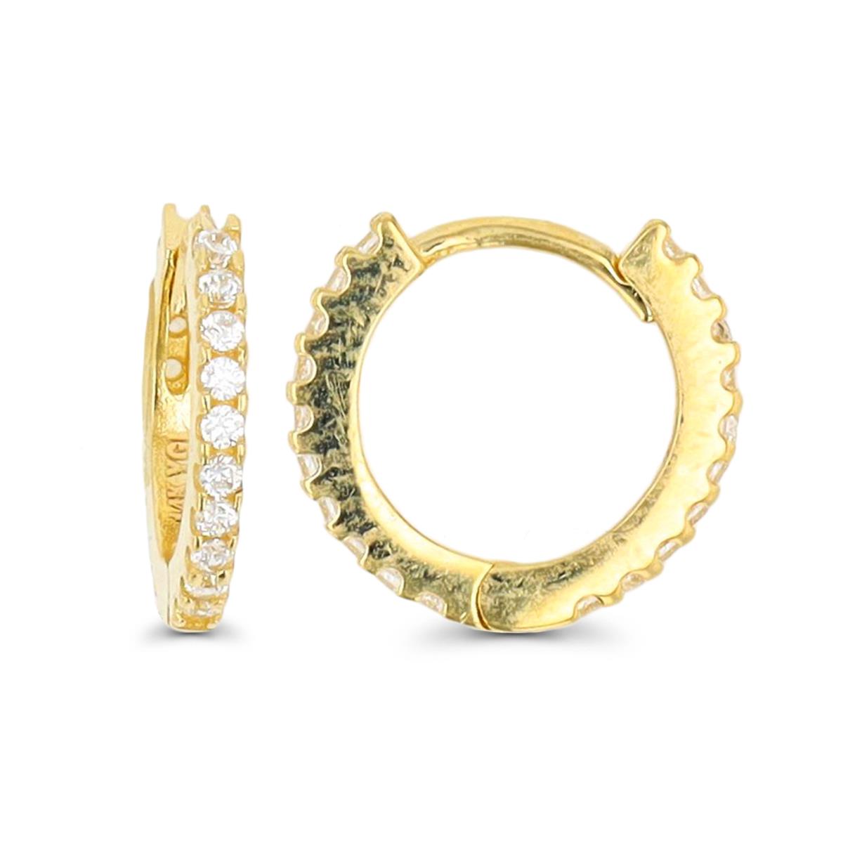 10K Yellow Gold 10x1mm Micropave Round Cut CZ Huggie Earring