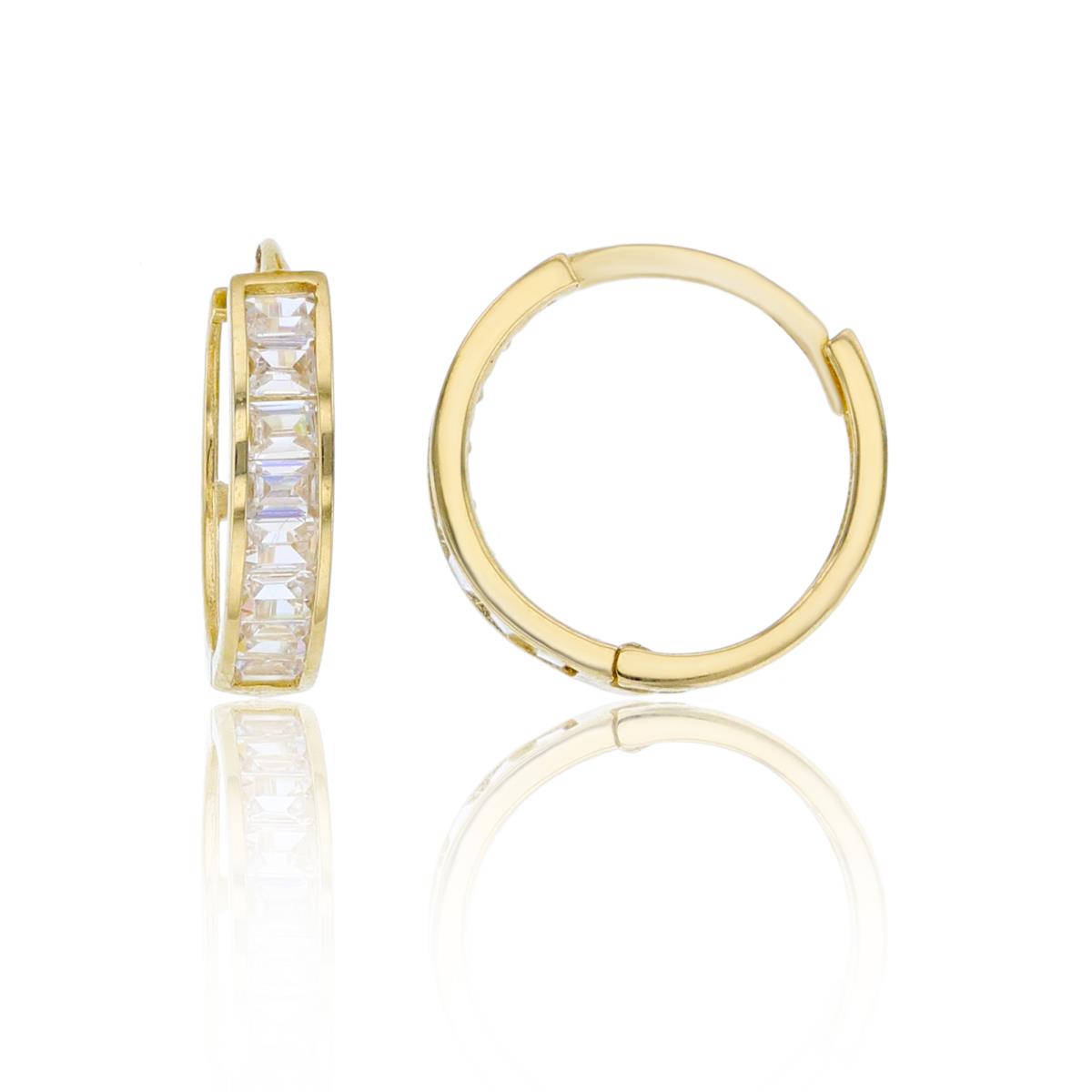 14K Yellow Gold 12x3mm One-Row Baguette CZ Channel Set Huggie Earring