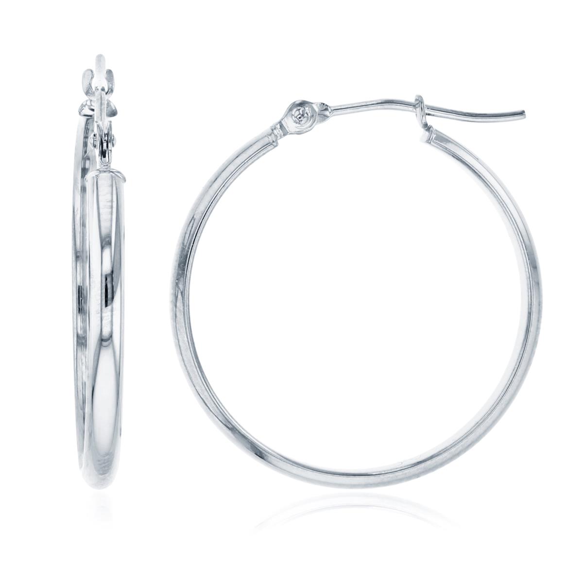 14K White Gold 22x2mm High Polished Half Round Hoop Earring