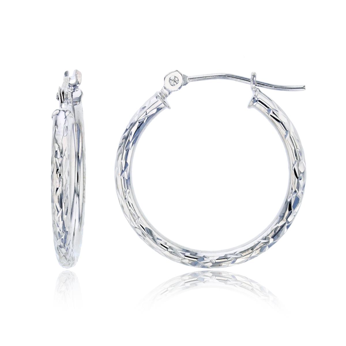 14K White Gold 20x2mm Diamond Cut Hoop Earring