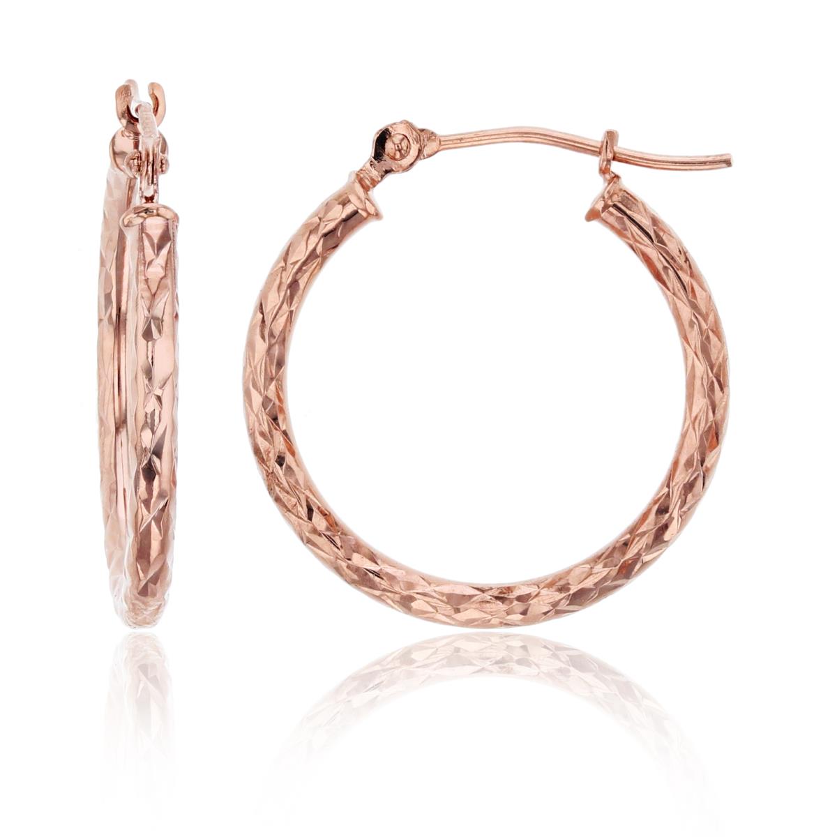 14K Rose Gold 20x2mm Diamond Cut Hoop Earring