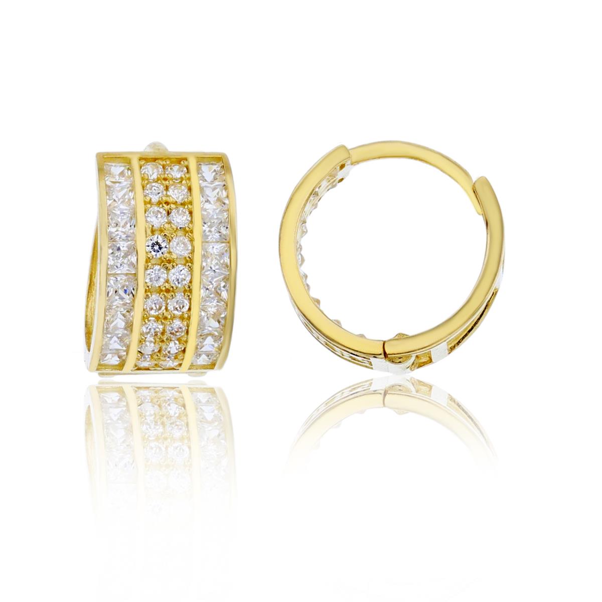 10K Yellow Gold 11x7mm 4-Row Round & Princess Cut CZ Huggie Earring