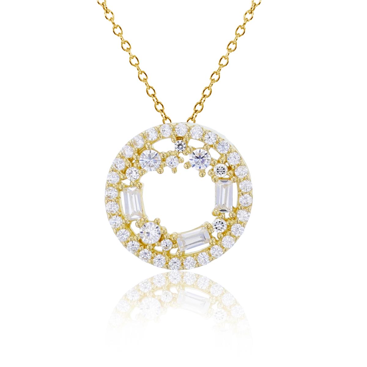 14K Yellow Gold Micropave Rd Cut & Baguette CZ Open Circle 18" Necklace