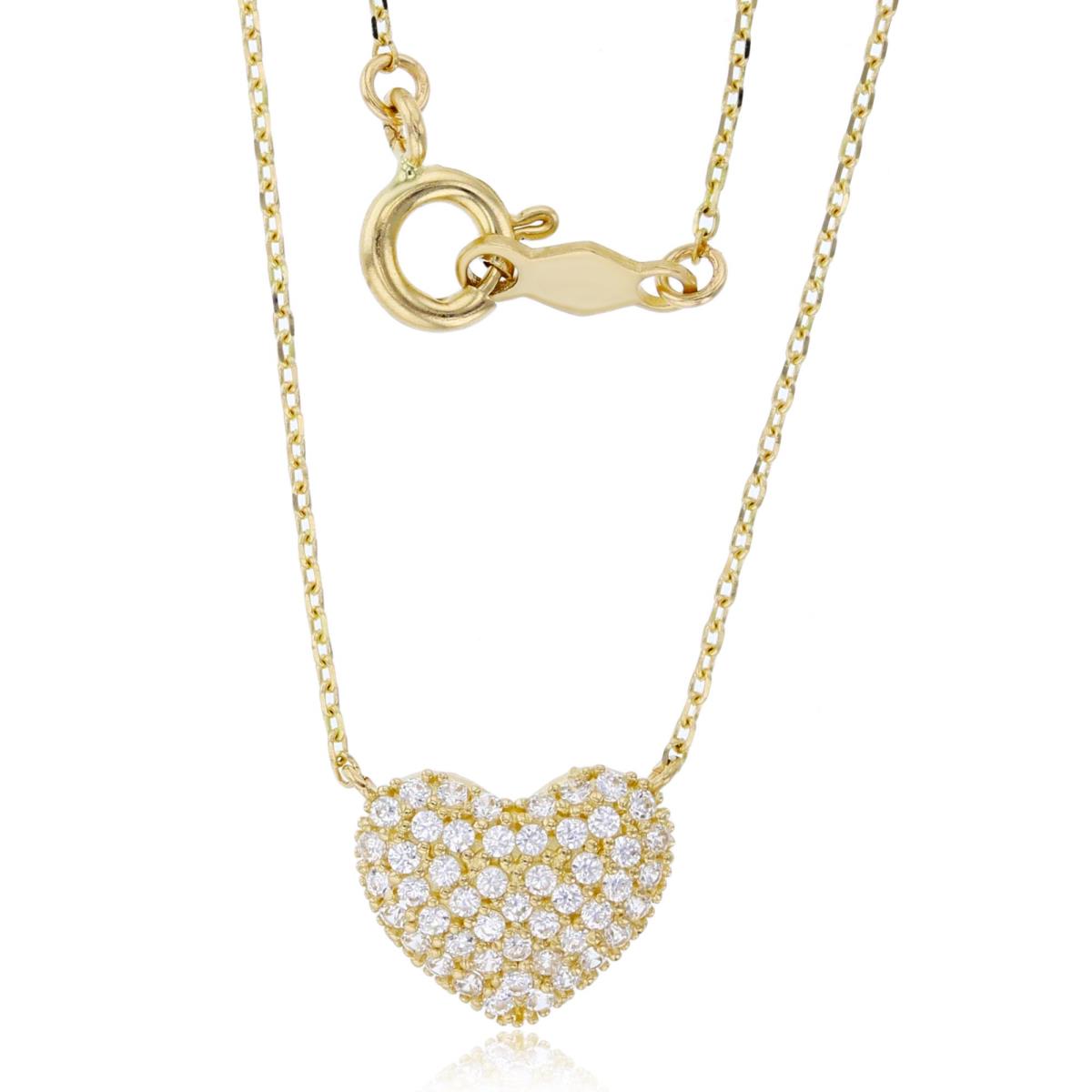 10K Yellow Gold Micropave CZ Heart 18" Necklace