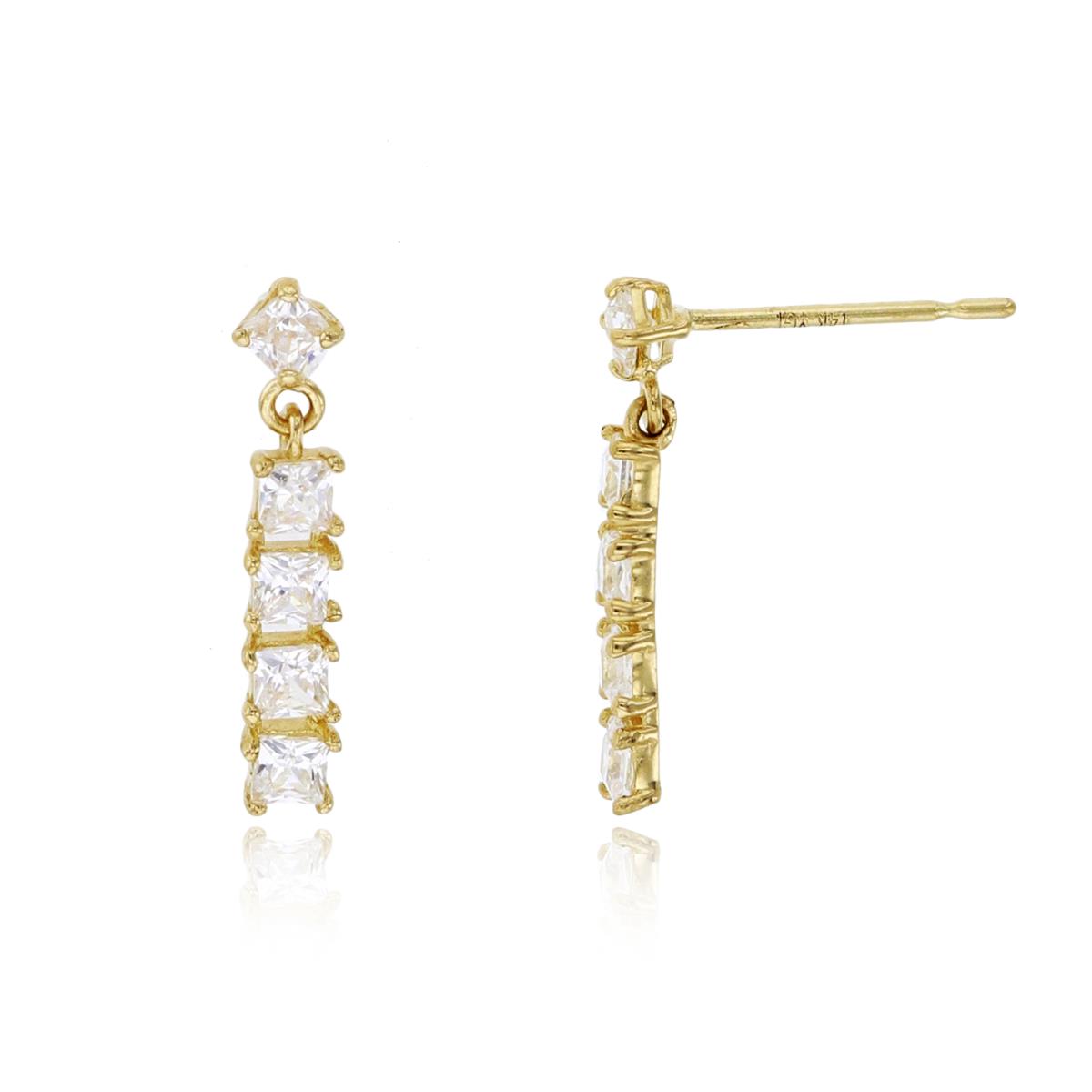 10K Yellow Gold 5-Stone 2mm Princess Cut CZ Dangling Earring