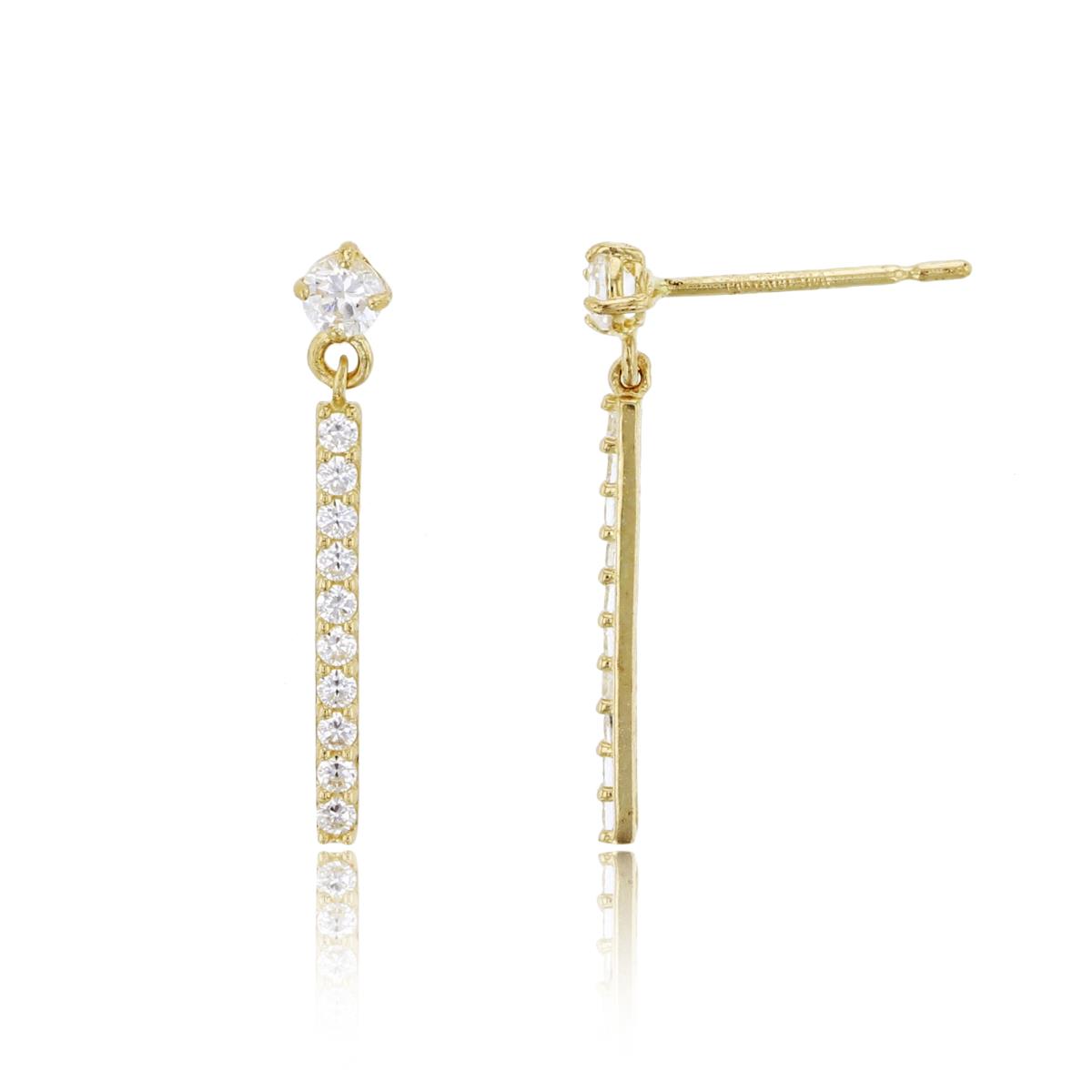 10K Yellow Gold 18x3mm Pave Round Cut CZ Dangling Bar Earring