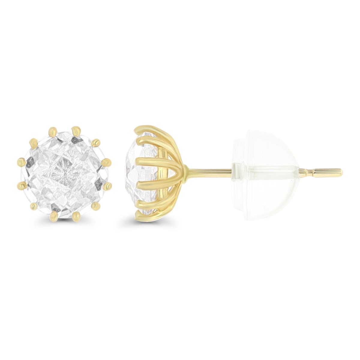 14K Yellow Gold 6mm Checkerboard Cut CZ Solitaire Stud Earring