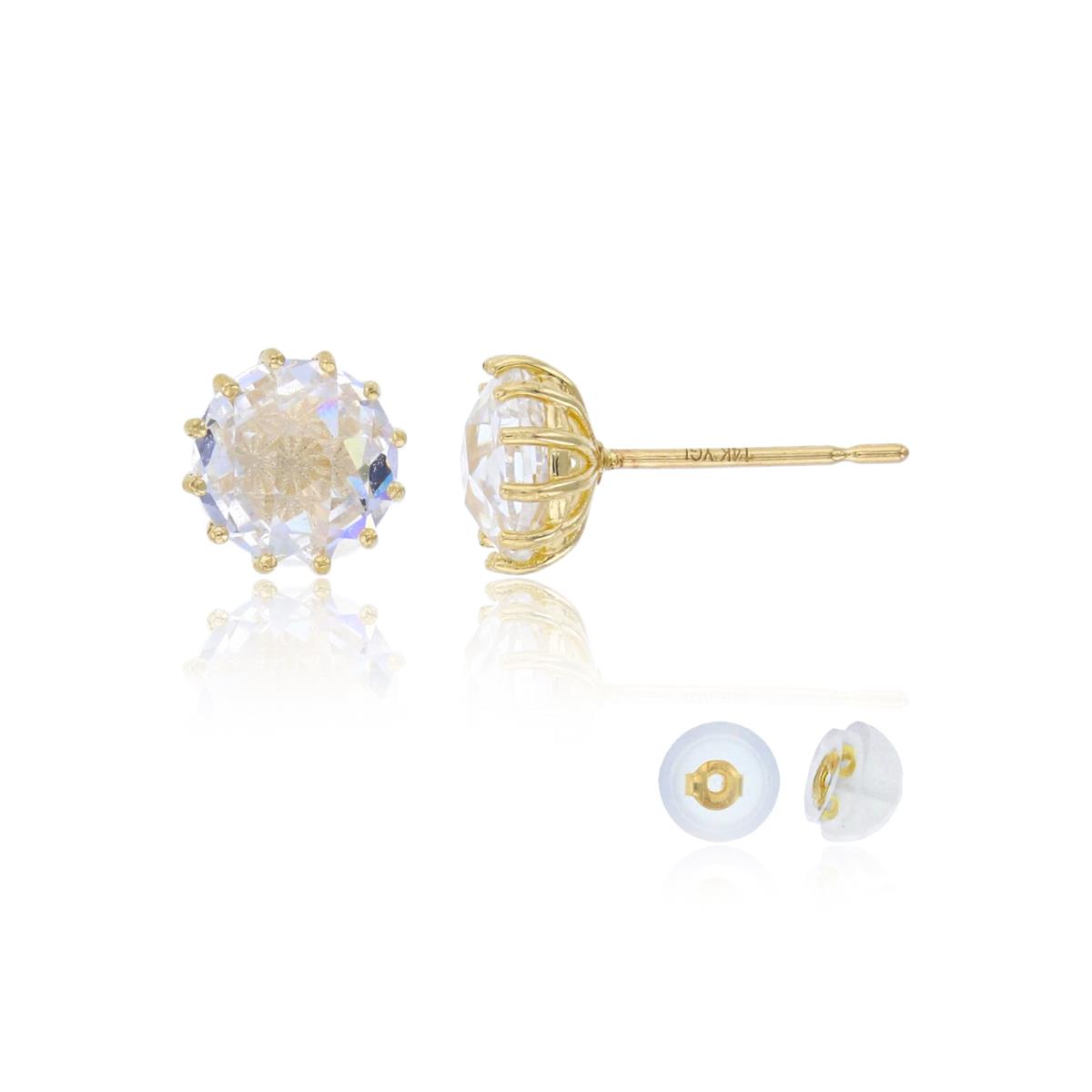 10K Yellow Gold 6mm Checkerboard Cut CZ Solitaire Stud Earring with Silicone Back