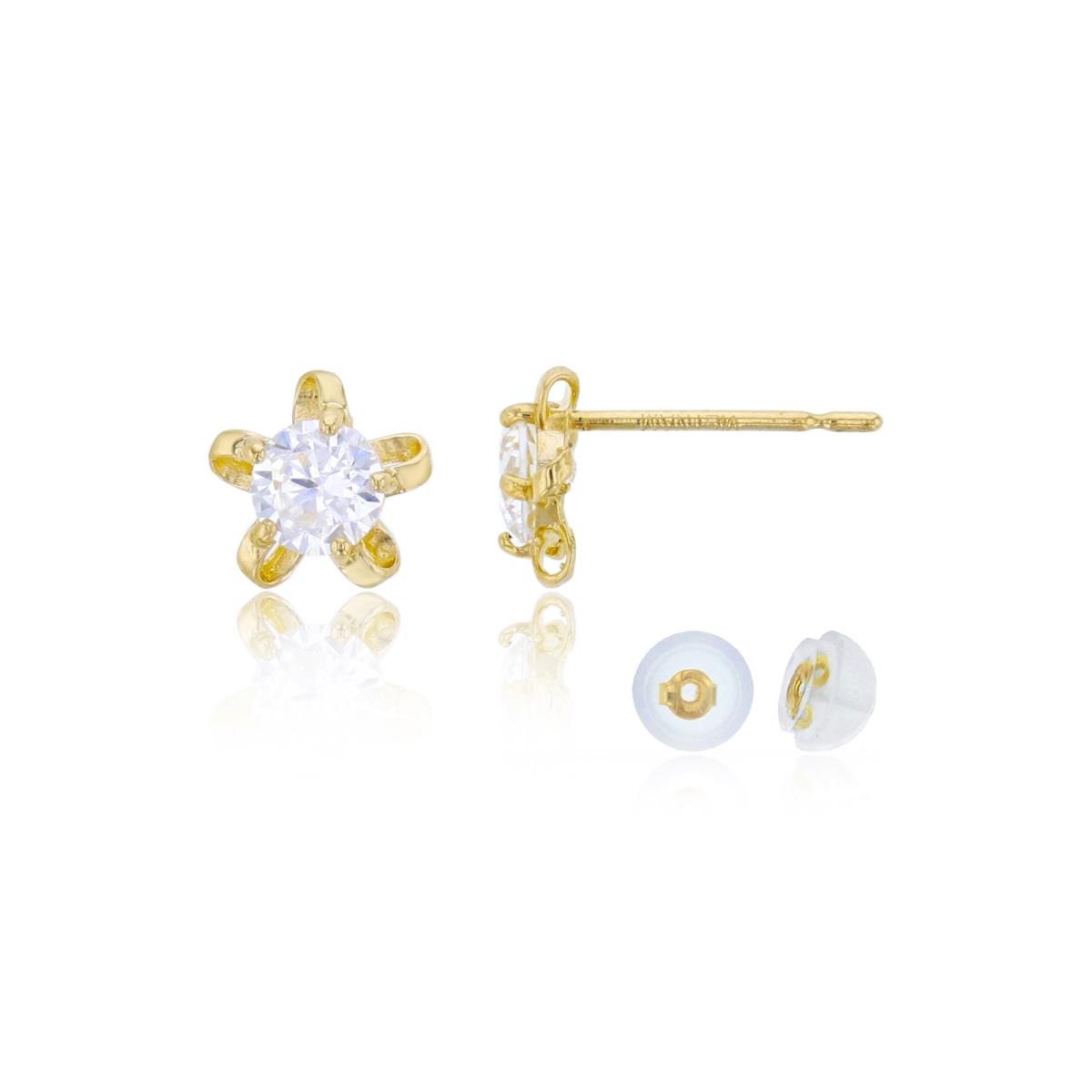 14K Yellow Gold 4mm Round Cut CZ Star Stud Earring with Silicone Back