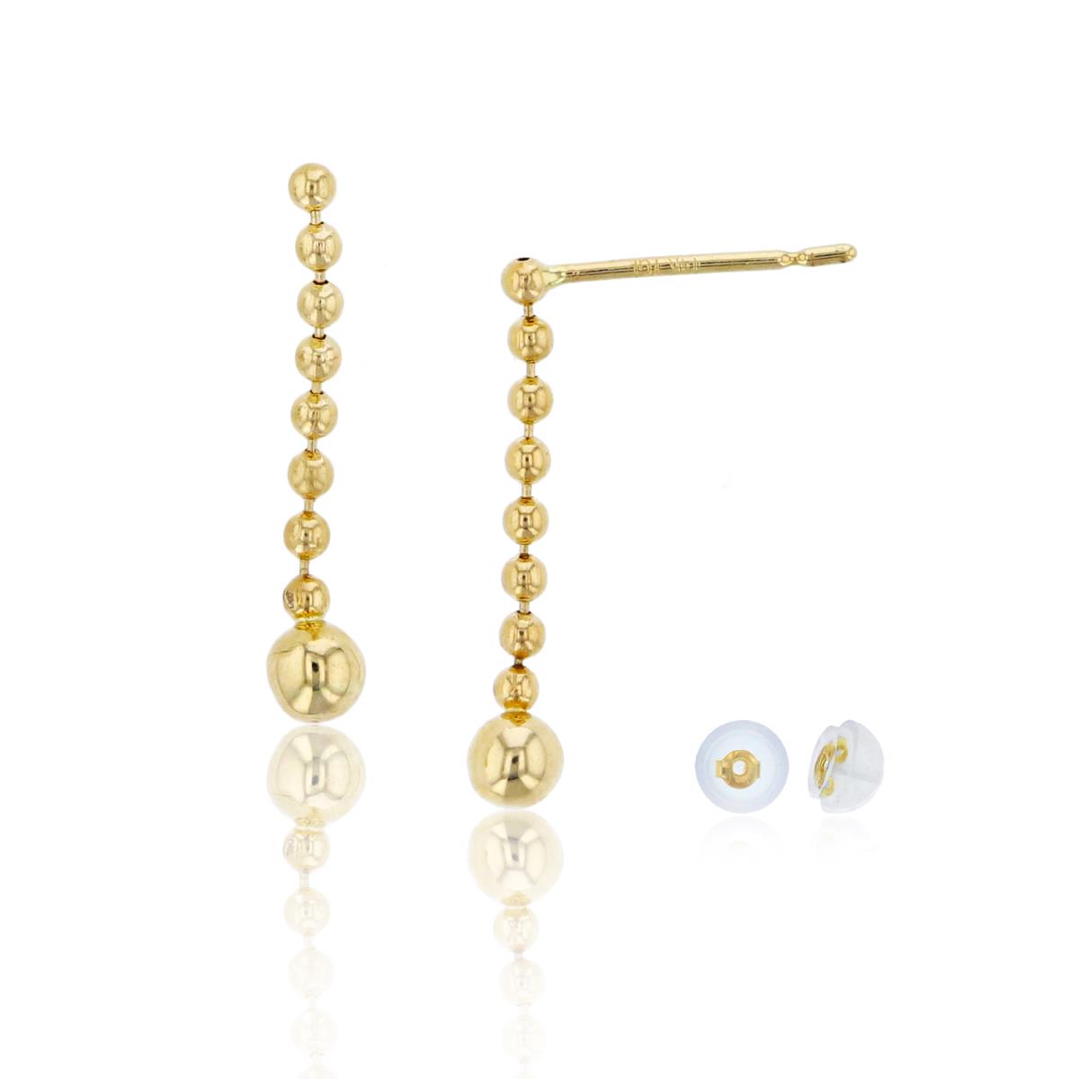 14K Yellow Gold 18x3mm Polished Beads Dangling Earring with Silicone Back