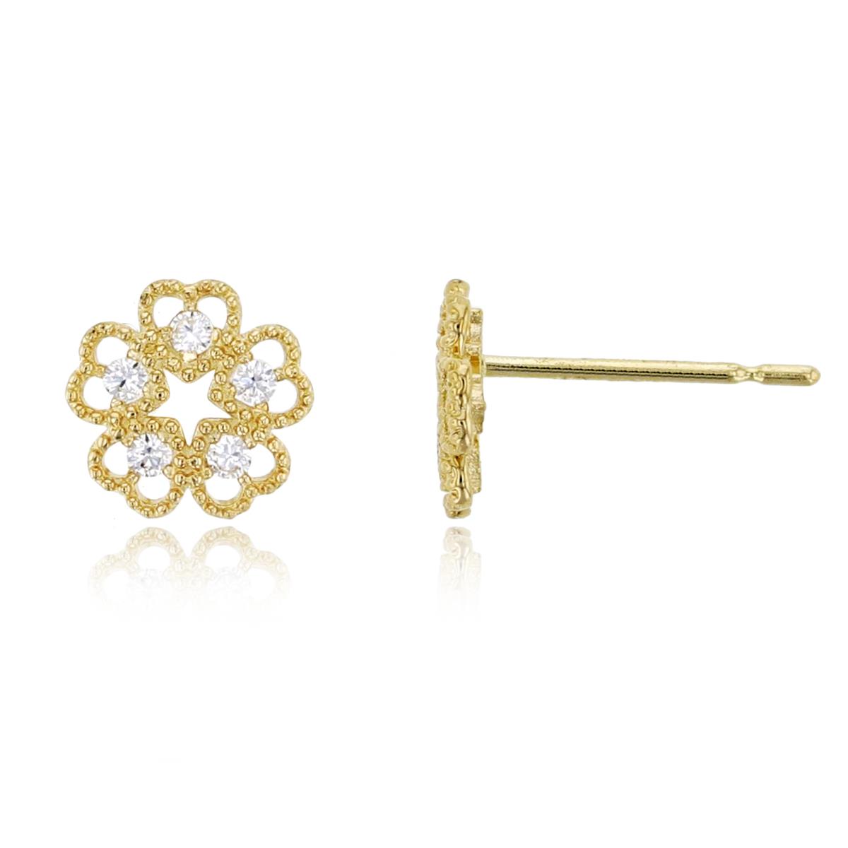 10K Yellow Gold 6x6mm Milgrain CZ Flower Stud Earring