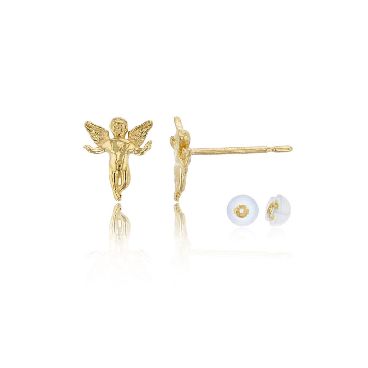 14K Yellow Gold 7x6mm Polished Angel Stud Earring with Silicone Back