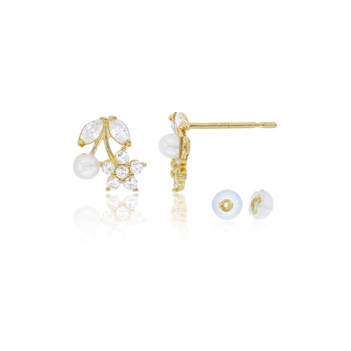 14K Yellow Gold 2mm FWP & CZ Flower Stud Earring with Silicone Back