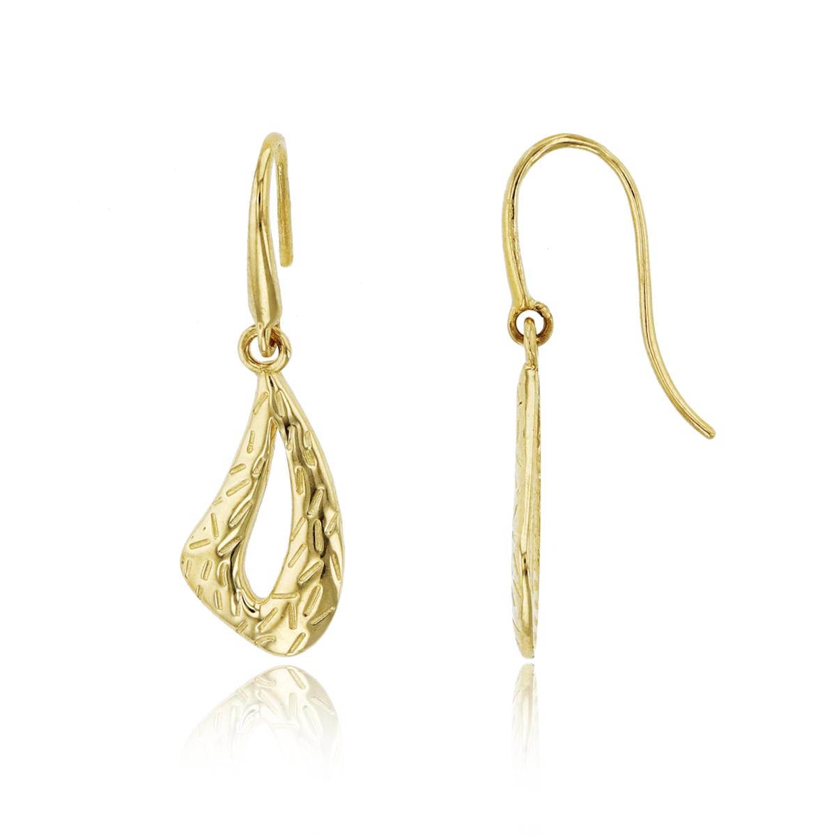 14K Yellow Gold 22x7mm Diamond Cut Teardrop Dangling Fish-Hook Earring