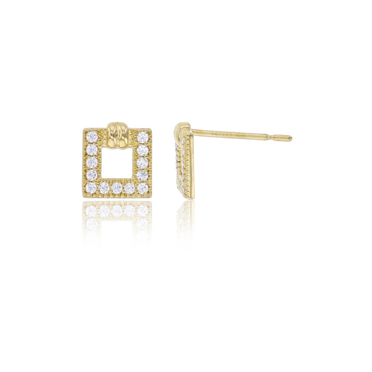 10K Yellow Gold 6x6mm Paved CZ Open Square Stud Earring