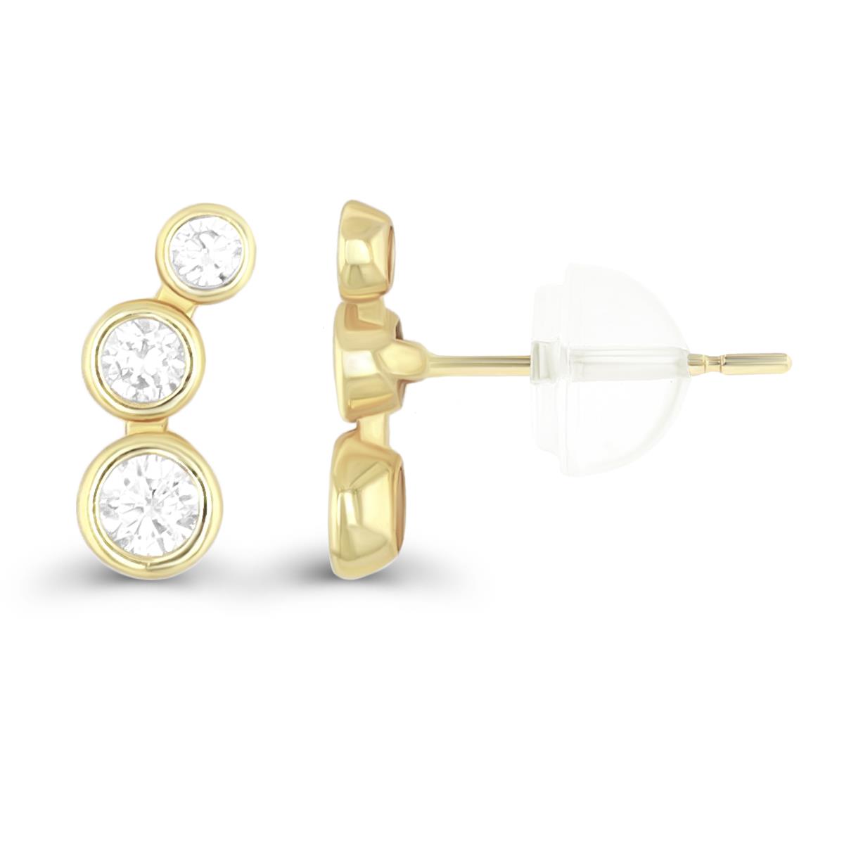 14K Yellow Gold Graduated Round Cut CZ Bezel Curved Stud Earring