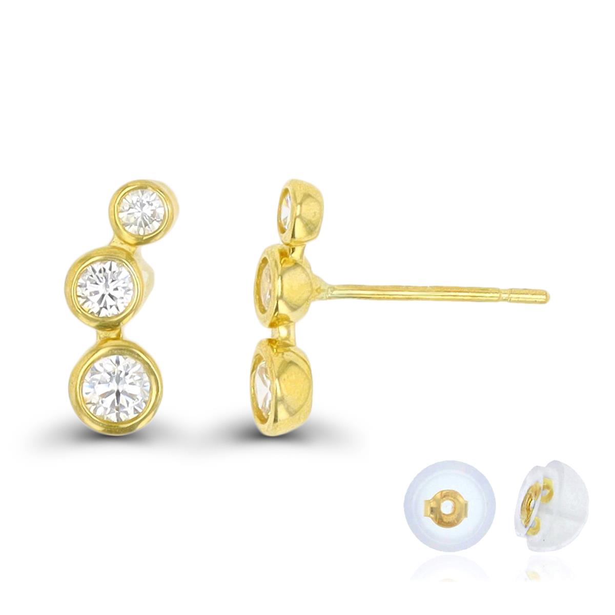 14K Yellow Gold Graduated Round Cut CZ Bezel Stud Earring with Silicone Back