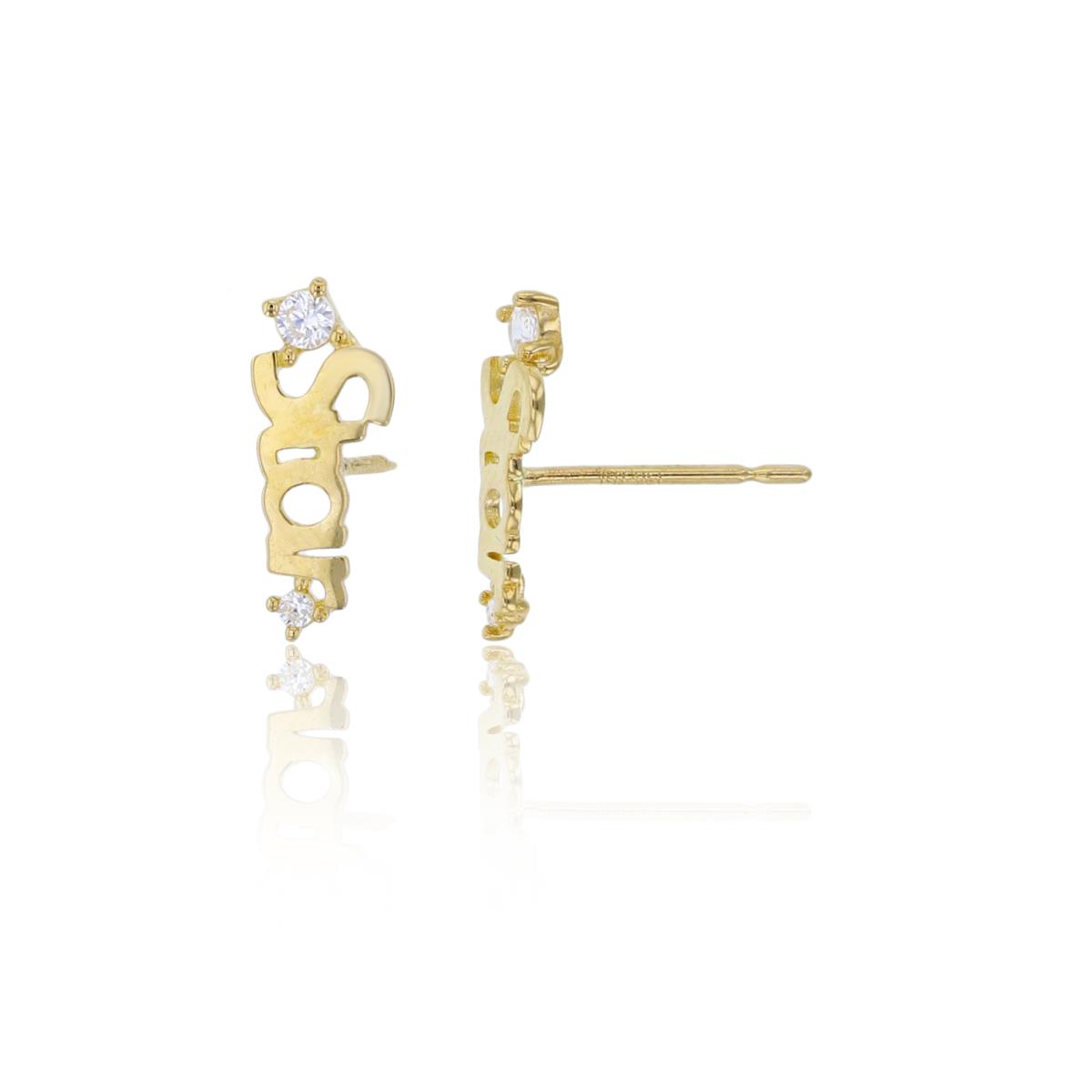 14K Yellow Gold 4x11mm Polished "Star" with Double Rd Cut CZ Stud Earring