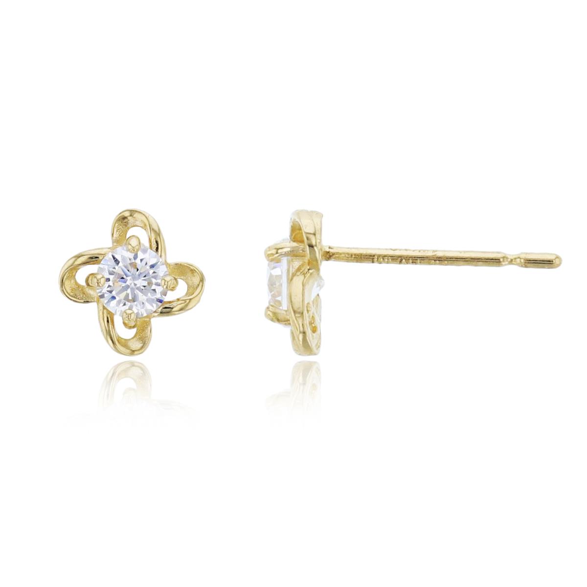 14K Yellow Gold 3.50mm Round Cut CZ Knot Stud Earring