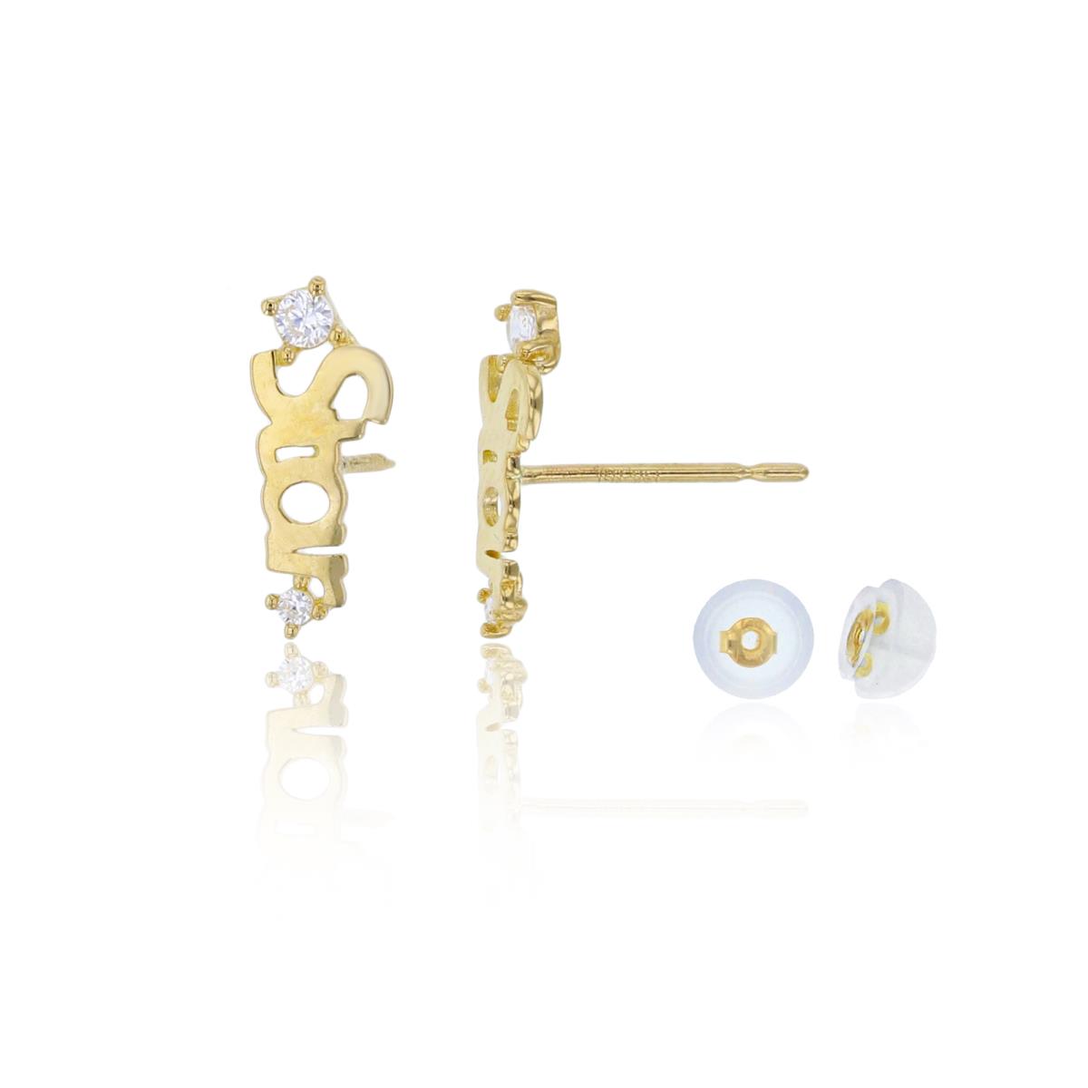 10K Yellow Gold 4x11mm Polished "Star" with Double Rd Cut CZ Stud Earring with Silicone Back