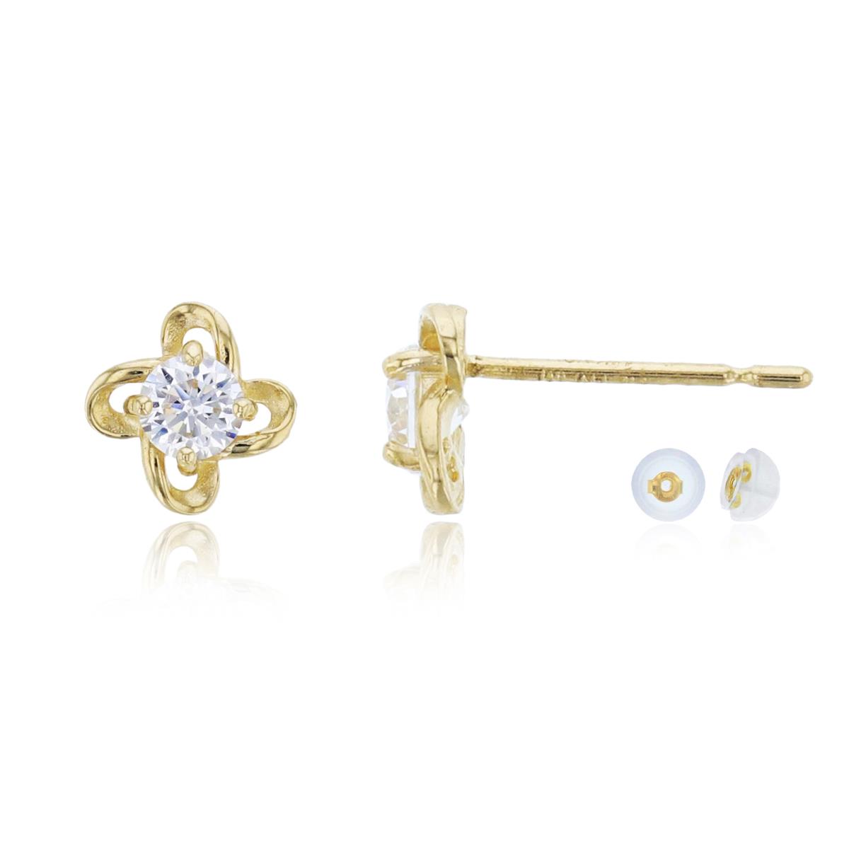 14K Yellow Gold 3.50mm Round Cut CZ Knot Stud Earring with Silicone Back