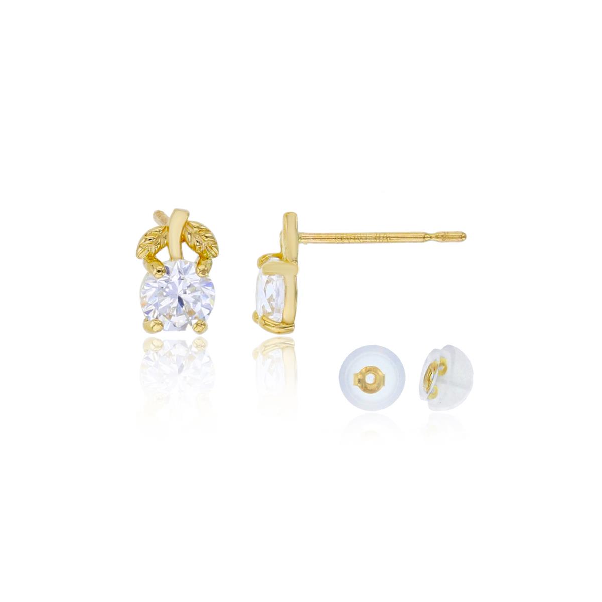 14K Yellow Gold 4mm Round Cut CZ Flower Stud Earring with Silicone Back
