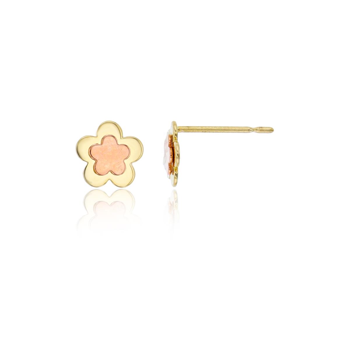 14K Two-Tone Gold 6x6mm Polished Flower Stud Earring