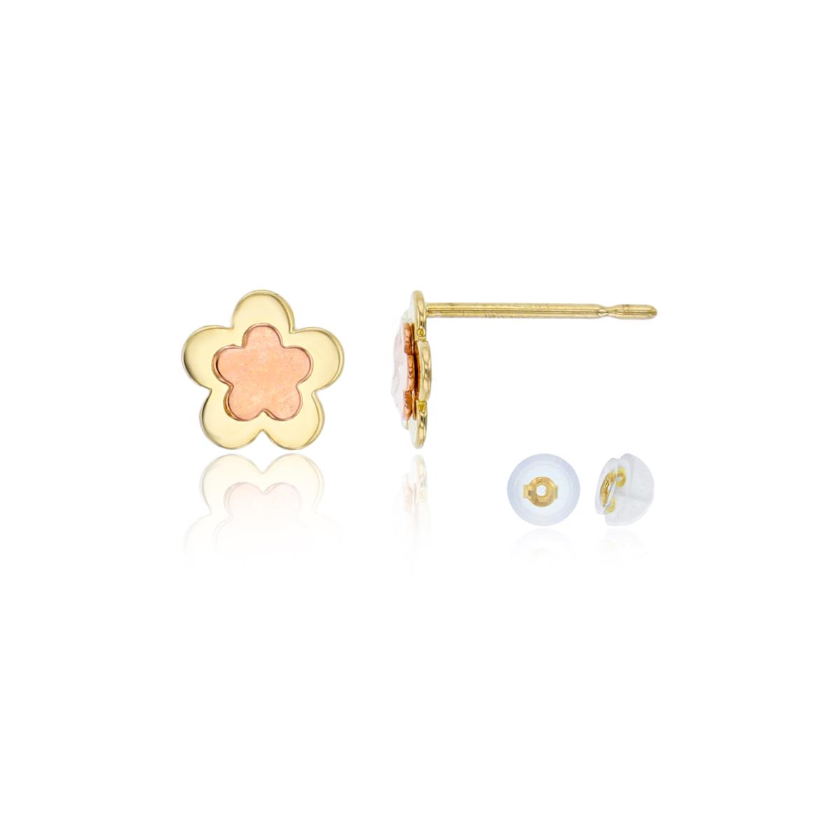 10K Two-Tone Gold 6x6mm Polished Flower Stud Earring with Silicone Back