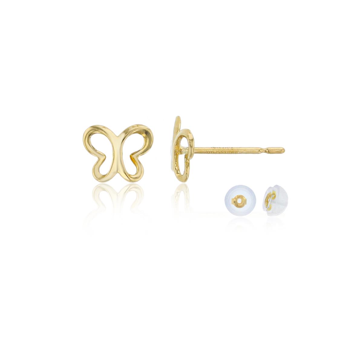 14K Yellow Gold 5x6mm Polished Open Butterfly Stud Earring with Silicone Back